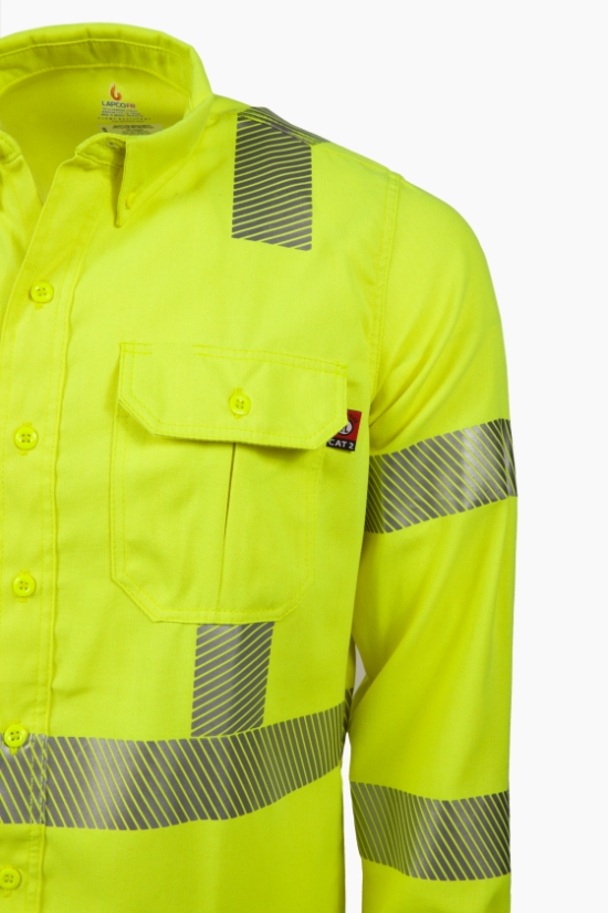 5oz. 51% Lyocell/ 39% Modacrylic, 10% Aramid Twill FR HI-VIZ CLASS 3 UNIFORM SHIRT - TCSHV5C3
