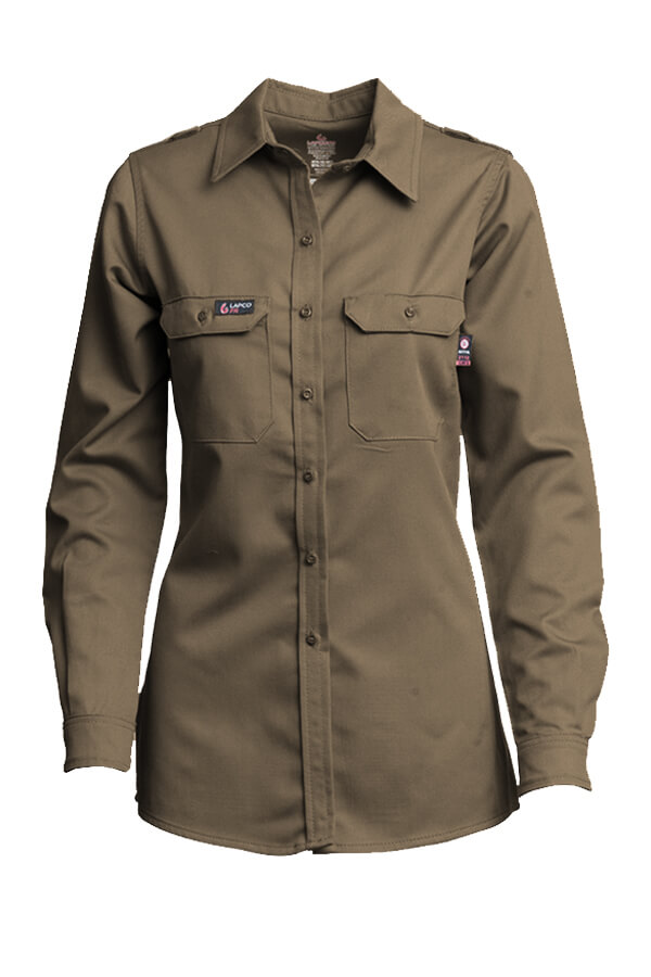6oz.  48% Tencel 40% Modacrylic 12% Aramid  LADIES FR DH UNIFORM SHIRT - L-SFRDH6