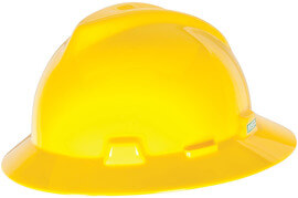MSA V-Gard Polyethylene Full Brim Hard Hat With 4 Point Ratchet Suspension - MSA