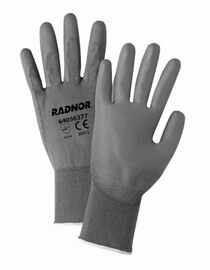 RADNOR 13 Gauge Gray Polyurethane Palm And Finger Coated Work Gloves 