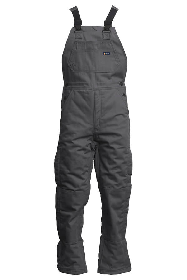 FR INSULATED BIB OVERALL 8.5oz. 100% Cotton PU Laminate Duck/ Lining: 14oz. Quilted Lining 46% Cotton 50% FR Non Woven Modacrylic 4% FR Polyester - BIFRWS9