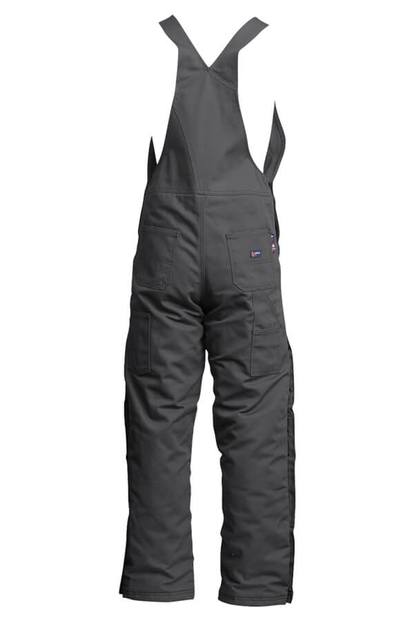 FR INSULATED BIB OVERALL 8.5oz. 100% Cotton PU Laminate Duck/ Lining: 14oz. Quilted Lining 46% Cotton 50% FR Non Woven Modacrylic 4% FR Polyester - BIFRWS9