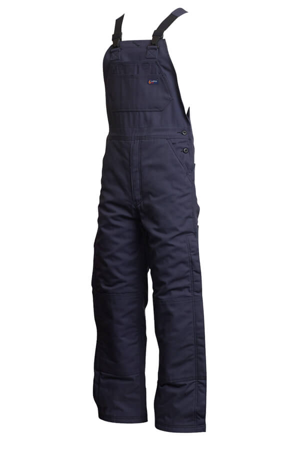FR INSULATED BIB OVERALL 8.5oz. 100% Cotton PU Laminate Duck/ Lining: 14oz. Quilted Lining 46% Cotton 50% FR Non Woven Modacrylic 4% FR Polyester - BIFRWS9