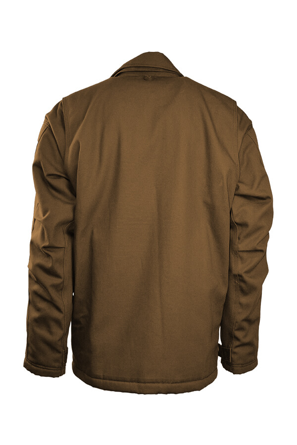 FR INSULATED CHORE COAT 8.5oz. 100% Cotton PU Laminate Duck/ Lining: 12oz. Quilted Lining 46% Cotton 50% FR Non Woven Modacrylic 4% FR Polyester - JCFRWS9