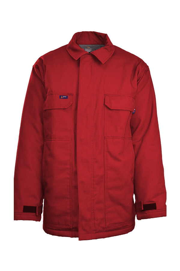 FR INSULATED CHORE COAT 8.5oz. 100% Cotton PU Laminate Duck/ Lining: 12oz. Quilted Lining 46% Cotton 50% FR Non Woven Modacrylic 4% FR Polyester - JCFRWS9
