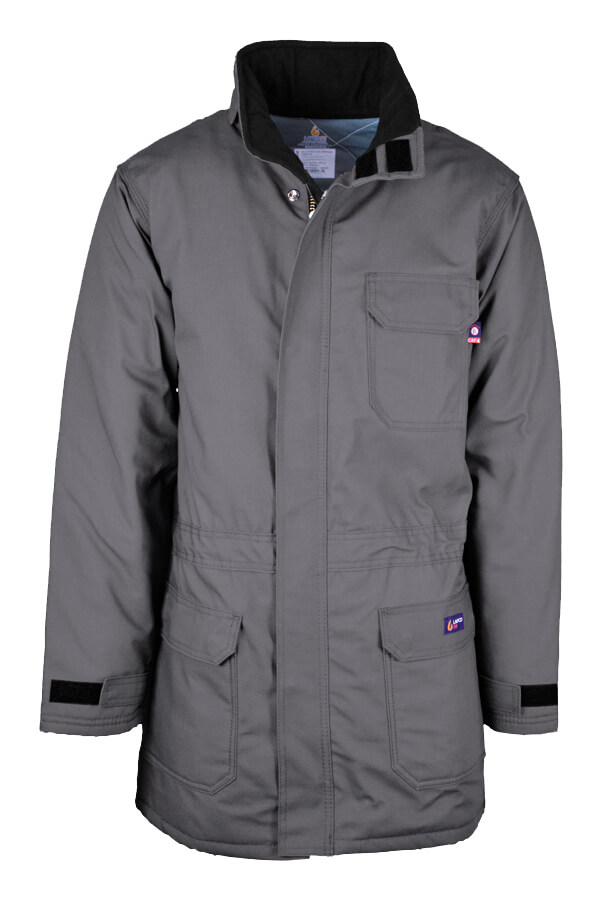 FR INSULATED PARKA 8.5oz. 100% Cotton PU Laminate Duck/ Lining: 14oz. Quilted Lining 46% Cotton 50% FR Non Woven Modacrylic 4% FR Polyester - PKFRWS9