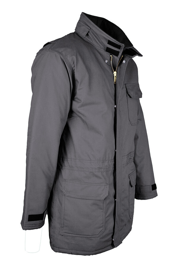 FR INSULATED PARKA 8.5oz. 100% Cotton PU Laminate Duck/ Lining: 14oz. Quilted Lining 46% Cotton 50% FR Non Woven Modacrylic 4% FR Polyester - PKFRWS9